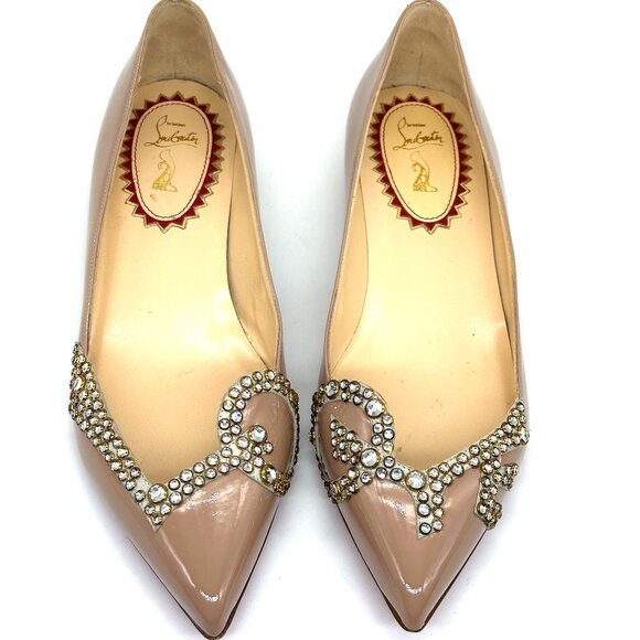 Christian Louboutin PIGALOVE 20ANS Patent Leather Crystal Flats Ballerina Shoes - Picture 5 of 16